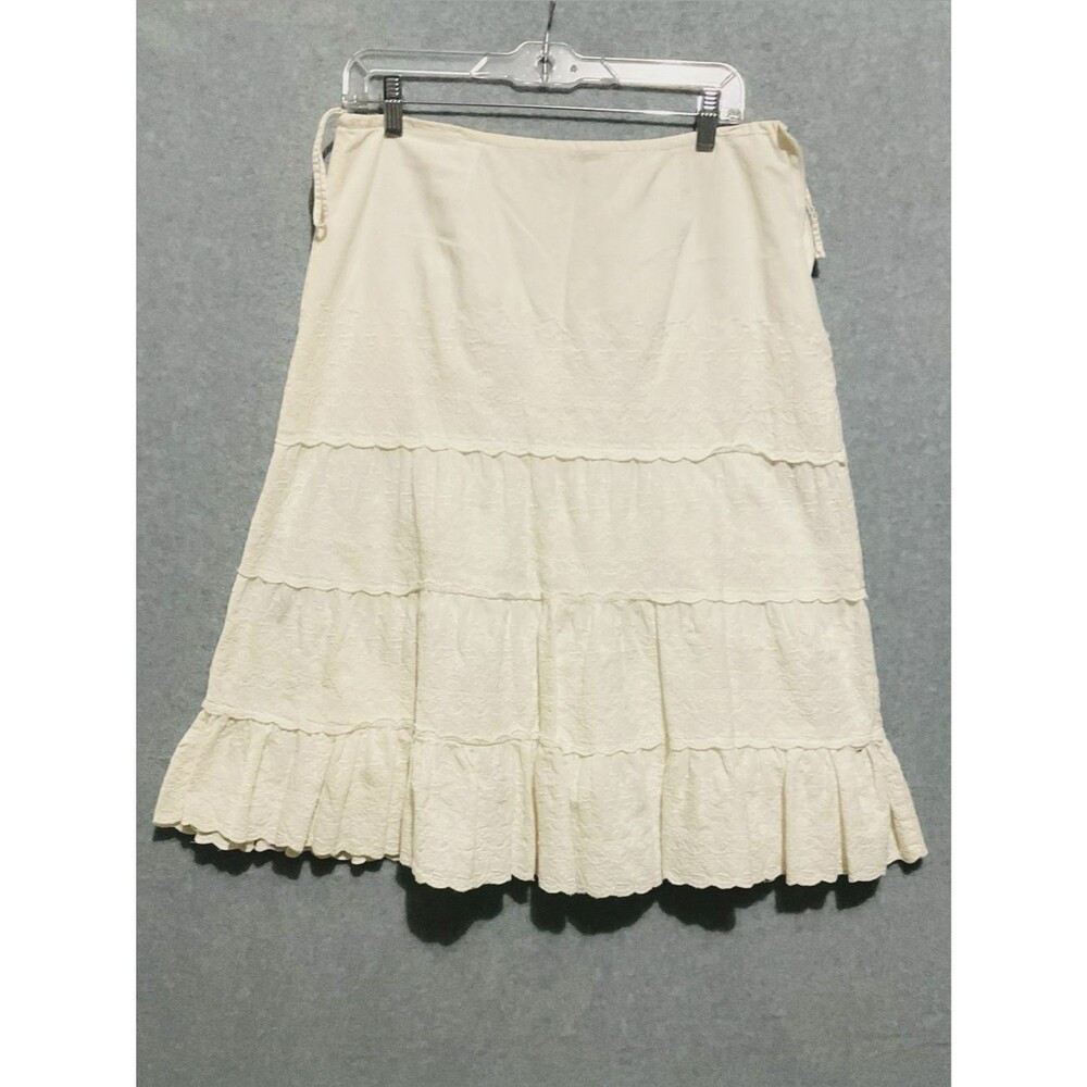 Studio JPR Ivory Cotton Tiered Eyelet Skirt Medium Boho Embroidered Scalloped